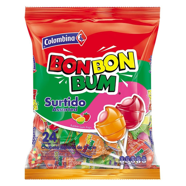 Bon Bon Bum Lollipop with gum Mix Flavour Pack of 24 (456g) - LatinMate